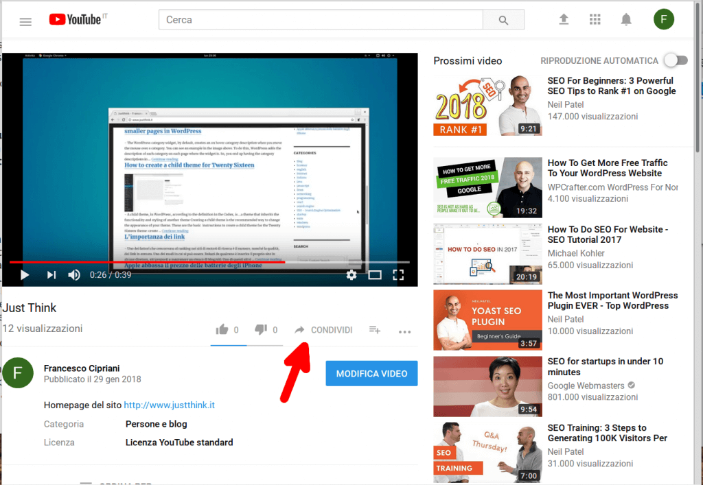 inserire video youtube wordpress 1 condividi