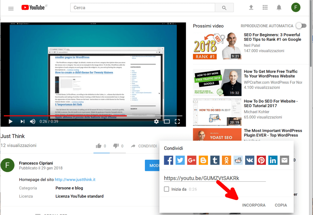 inserire video youtube wordpress 2 incorpora