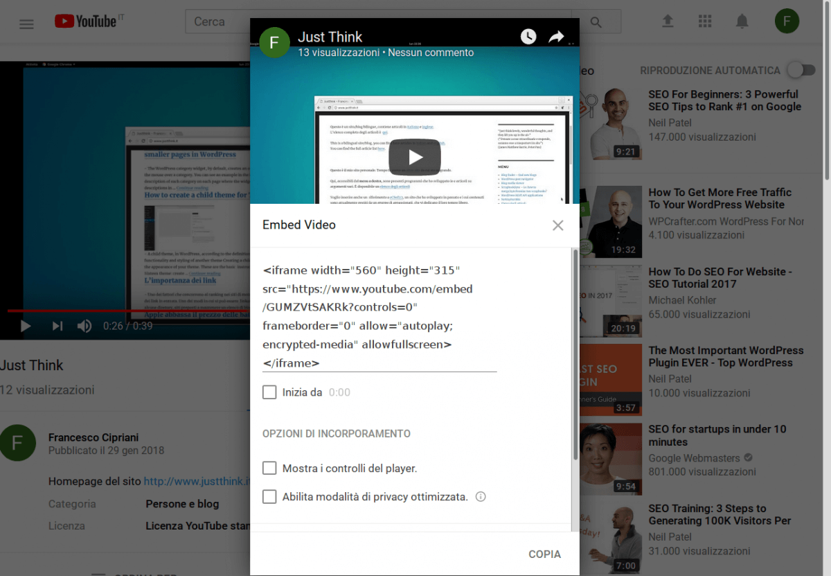 inserire video youtube wordpress 3 codice
